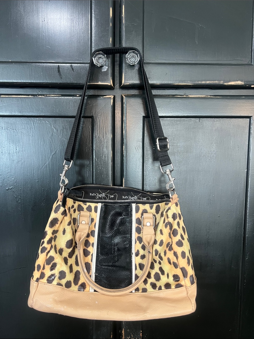 GX Gwen Stefani Leopard Print Satchel Handbag with Black Trim